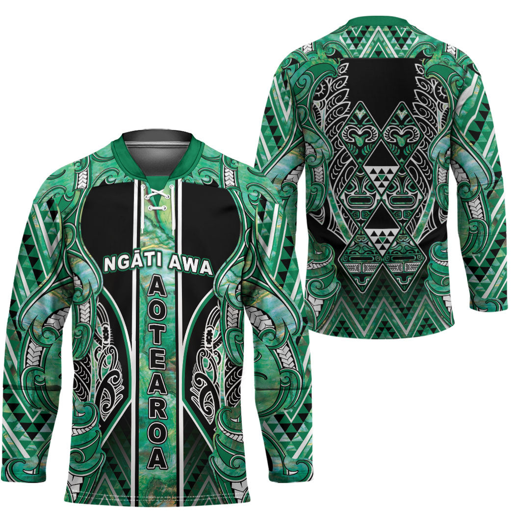 Aotearoa Ngati Awa Hockey Jersey Maori Tribal Green Marble Paua Shell Pattern