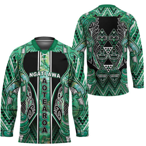 Aotearoa Ngati Awa Hockey Jersey Maori Tribal Green Marble Paua Shell Pattern