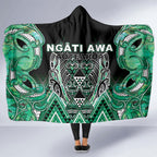 Aotearoa Ngati Awa Hooded Blanket Maori Tribal Green Marble Paua Shell Pattern