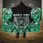 Aotearoa Ngati Awa Hooded Blanket Maori Tribal Green Marble Paua Shell Pattern