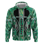 Aotearoa Ngati Awa Hoodie Maori Tribal Green Marble Paua Shell Pattern