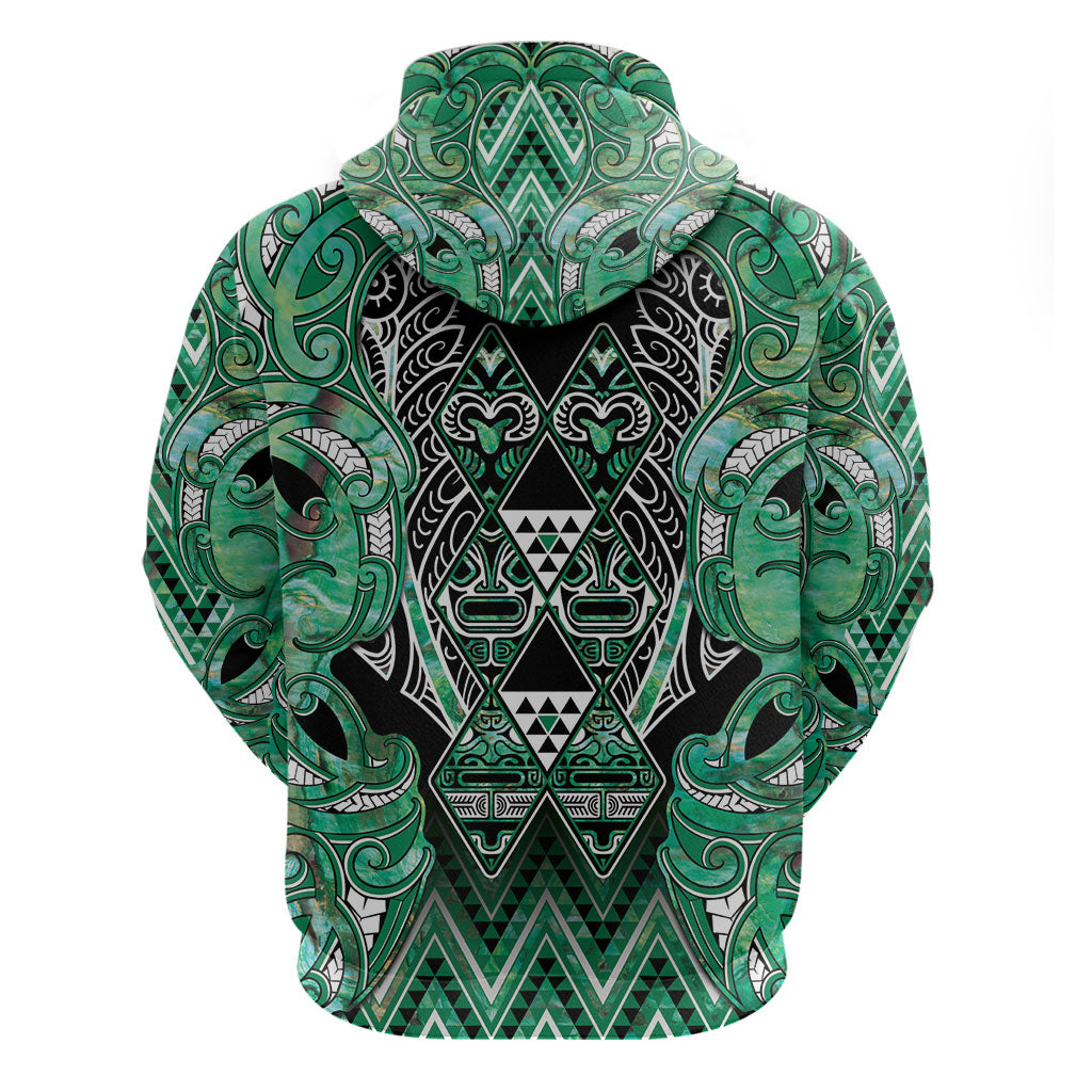 Aotearoa Ngati Awa Hoodie Maori Tribal Green Marble Paua Shell Pattern