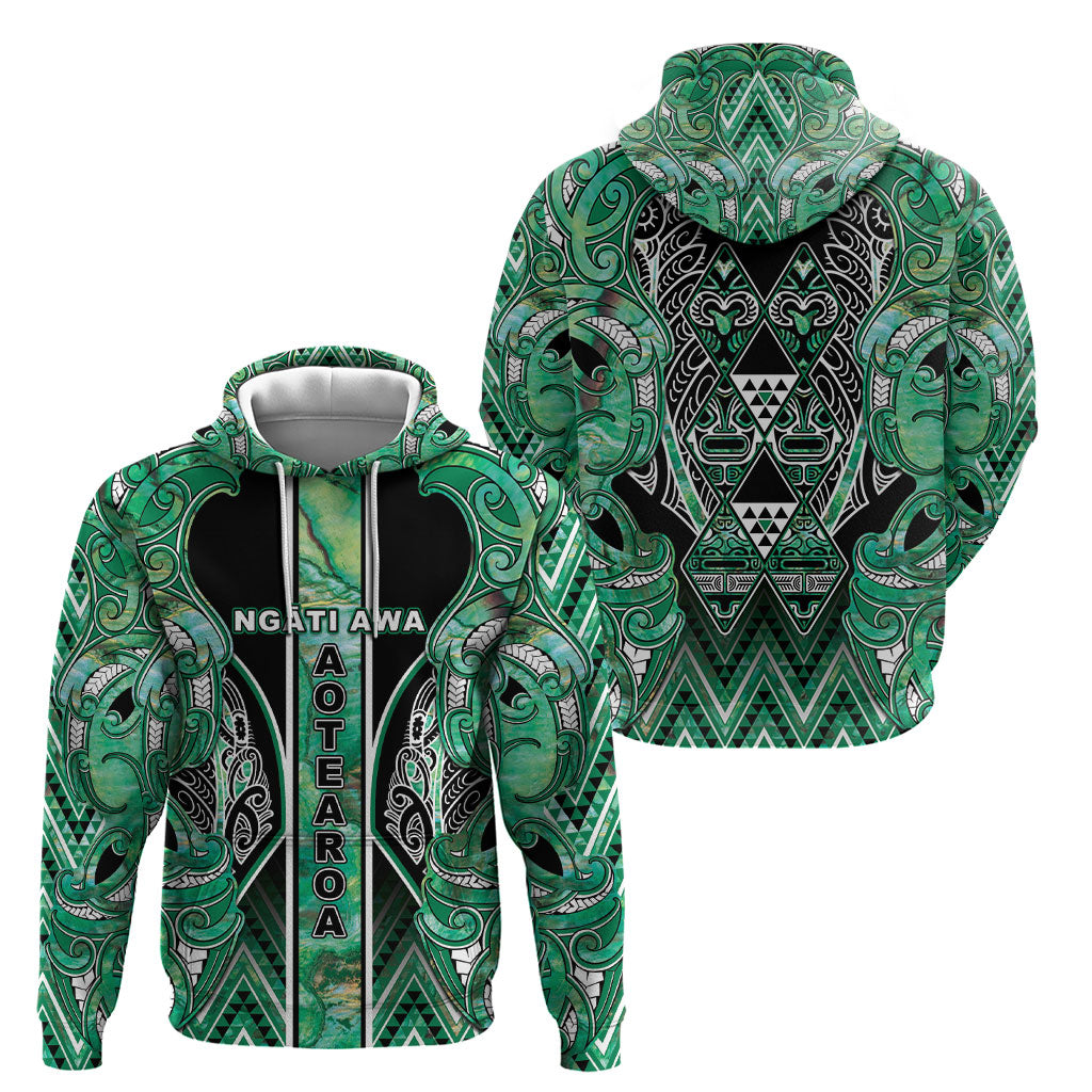 Aotearoa Ngati Awa Hoodie Maori Tribal Green Marble Paua Shell Pattern