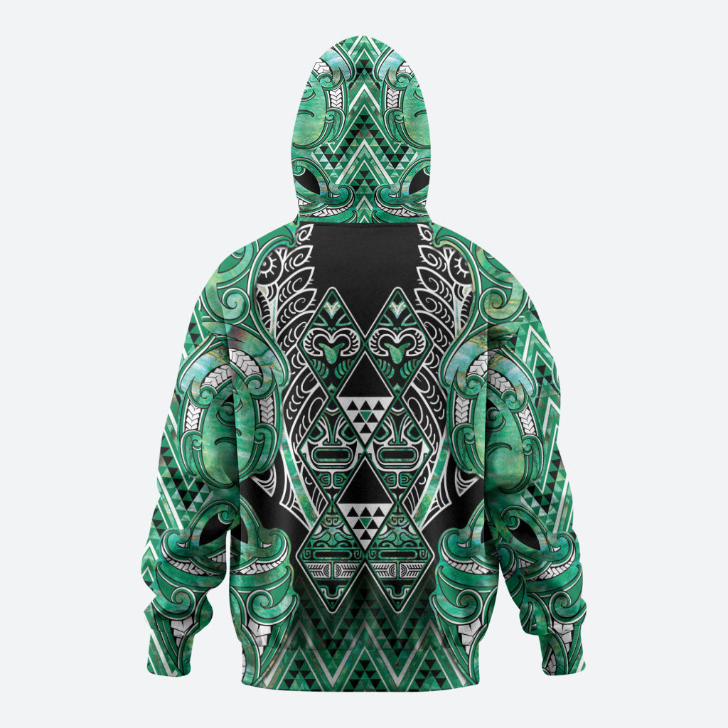 Aotearoa Ngati Awa Hoodie Maori Tribal Green Marble Paua Shell Pattern