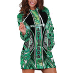 Aotearoa Ngati Awa Hoodie Dress Maori Tribal Green Marble Paua Shell Pattern