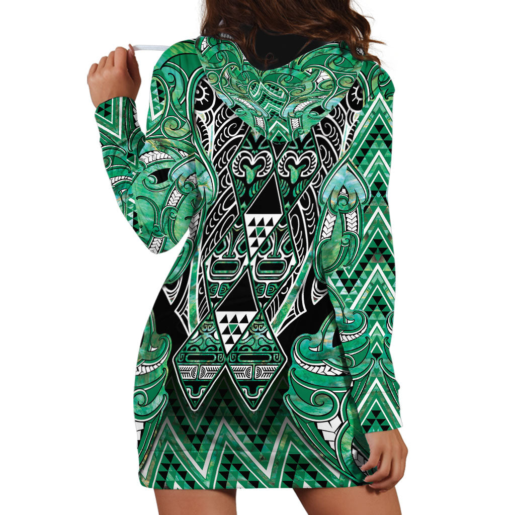 Aotearoa Ngati Awa Hoodie Dress Maori Tribal Green Marble Paua Shell Pattern