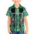 Aotearoa Ngati Awa Kid Hawaiian Shirt Maori Tribal Green Marble Paua Shell Pattern