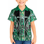 Aotearoa Ngati Awa Kid Hawaiian Shirt Maori Tribal Green Marble Paua Shell Pattern