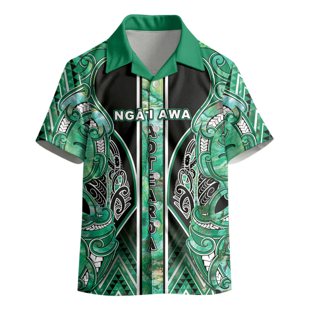 Aotearoa Ngati Awa Kid Hawaiian Shirt Maori Tribal Green Marble Paua Shell Pattern