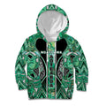 Aotearoa Ngati Awa Kid Hoodie Maori Tribal Green Marble Paua Shell Pattern