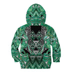 Aotearoa Ngati Awa Kid Hoodie Maori Tribal Green Marble Paua Shell Pattern