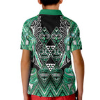 Aotearoa Ngati Awa Kid Polo Shirt Maori Tribal Green Marble Paua Shell Pattern