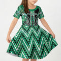 Aotearoa Ngati Awa Kid Short Sleeve Dress Maori Tribal Green Marble Paua Shell Pattern