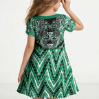 Aotearoa Ngati Awa Kid Short Sleeve Dress Maori Tribal Green Marble Paua Shell Pattern