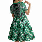 Aotearoa Ngati Awa Kid Short Sleeve Dress Maori Tribal Green Marble Paua Shell Pattern