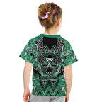 Aotearoa Ngati Awa Kid T Shirt Maori Tribal Green Marble Paua Shell Pattern