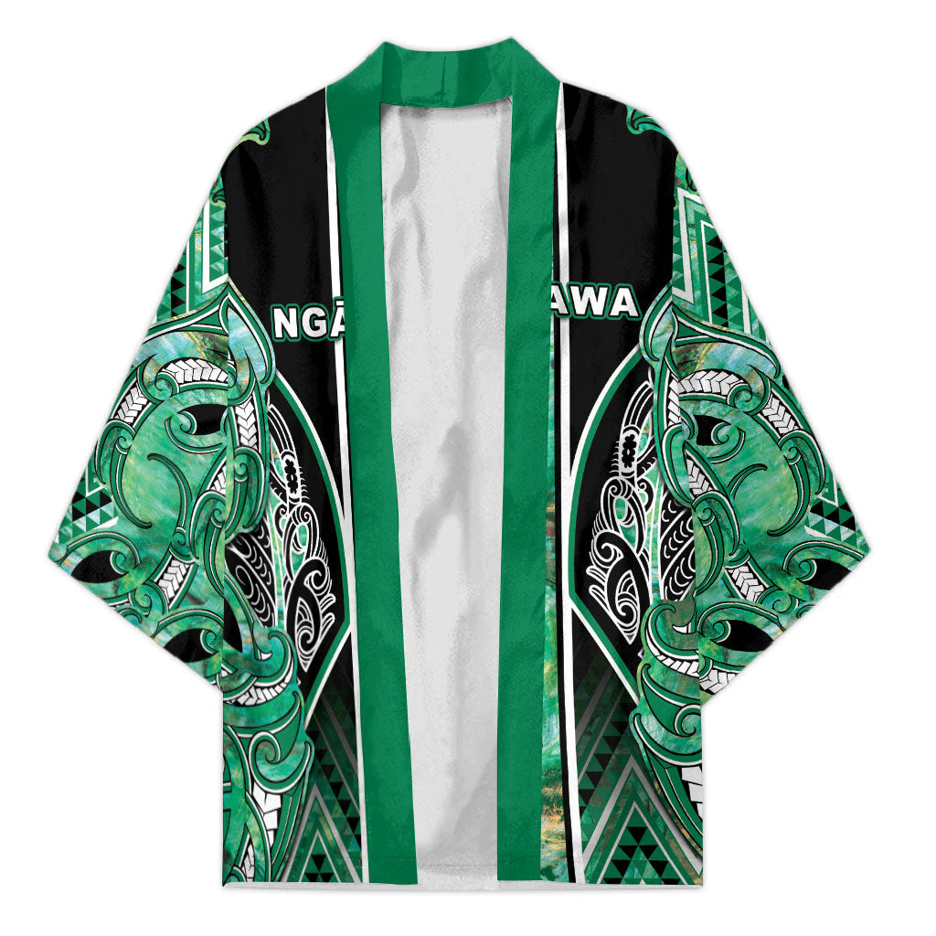 Aotearoa Ngati Awa Kimono Maori Tribal Green Marble Paua Shell Pattern