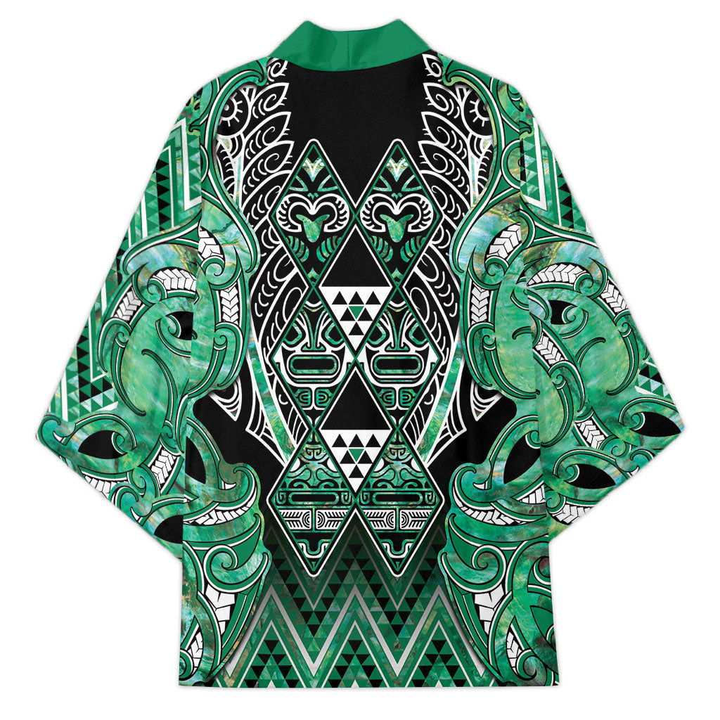 Aotearoa Ngati Awa Kimono Maori Tribal Green Marble Paua Shell Pattern