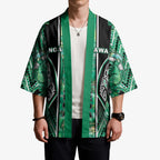 Aotearoa Ngati Awa Kimono Maori Tribal Green Marble Paua Shell Pattern