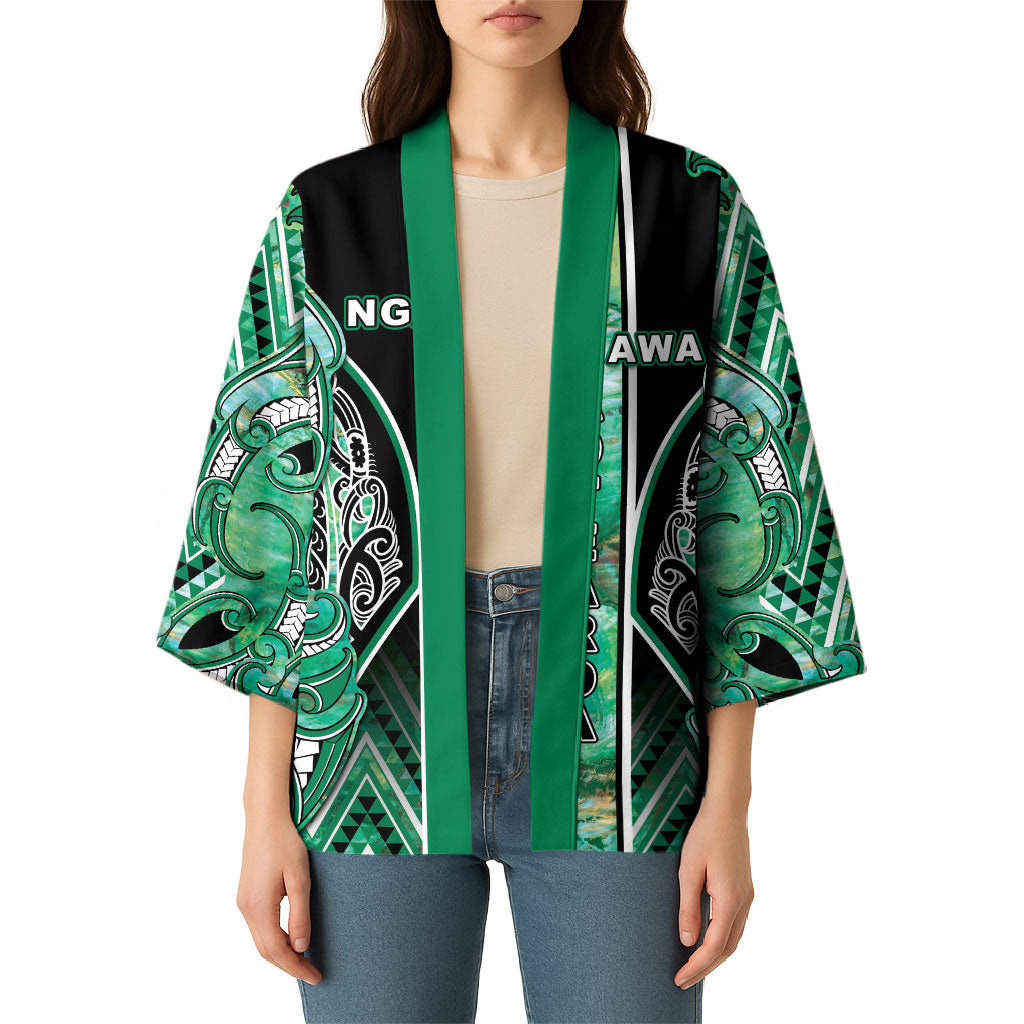 Aotearoa Ngati Awa Kimono Maori Tribal Green Marble Paua Shell Pattern
