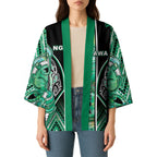 Aotearoa Ngati Awa Kimono Maori Tribal Green Marble Paua Shell Pattern