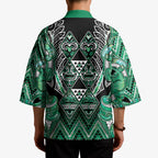 Aotearoa Ngati Awa Kimono Maori Tribal Green Marble Paua Shell Pattern