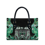 Aotearoa Ngati Awa Leather Bag Maori Tribal Green Marble Paua Shell Pattern