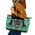 Aotearoa Ngati Awa Leather Tote Bag Maori Tribal Green Marble Paua Shell Pattern