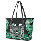 Aotearoa Ngati Awa Leather Tote Bag Maori Tribal Green Marble Paua Shell Pattern