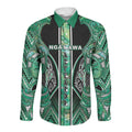 Aotearoa Ngati Awa Long Sleeve Button Shirt Maori Tribal Green Marble Paua Shell Pattern
