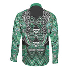 Aotearoa Ngati Awa Long Sleeve Button Shirt Maori Tribal Green Marble Paua Shell Pattern