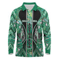 Aotearoa Ngati Awa Long Sleeve Polo Shirt Maori Tribal Green Marble Paua Shell Pattern