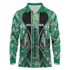 Aotearoa Ngati Awa Long Sleeve Polo Shirt Maori Tribal Green Marble Paua Shell Pattern