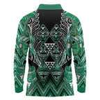 Aotearoa Ngati Awa Long Sleeve Polo Shirt Maori Tribal Green Marble Paua Shell Pattern