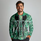 Aotearoa Ngati Awa Long Sleeve Polo Shirt Maori Tribal Green Marble Paua Shell Pattern