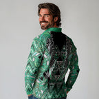 Aotearoa Ngati Awa Long Sleeve Polo Shirt Maori Tribal Green Marble Paua Shell Pattern