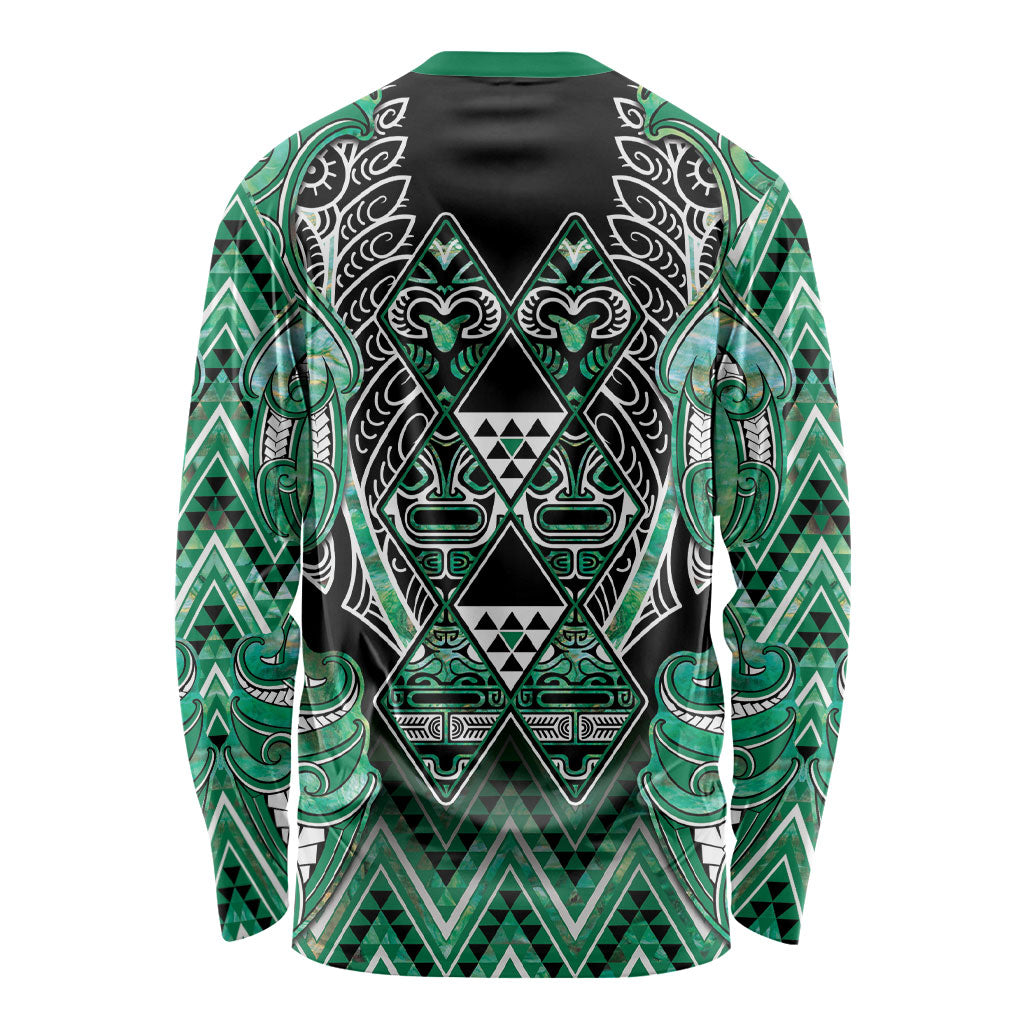 Aotearoa Ngati Awa Long Sleeve Shirt Maori Tribal Green Marble Paua Shell Pattern