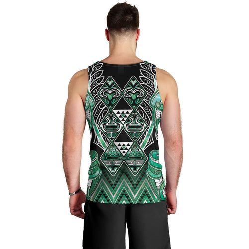 Aotearoa Ngati Awa Men Tank Top Maori Tribal Green Marble Paua Shell Pattern