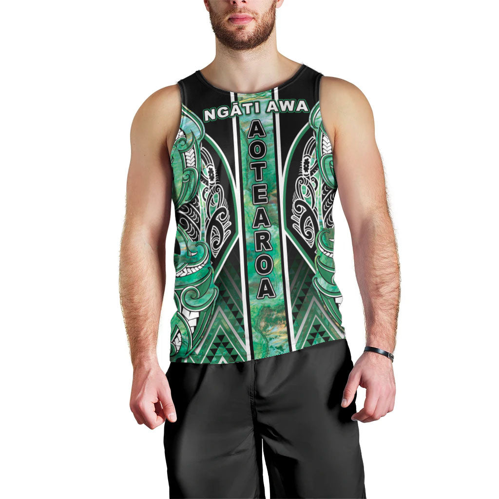 Aotearoa Ngati Awa Men Tank Top Maori Tribal Green Marble Paua Shell Pattern