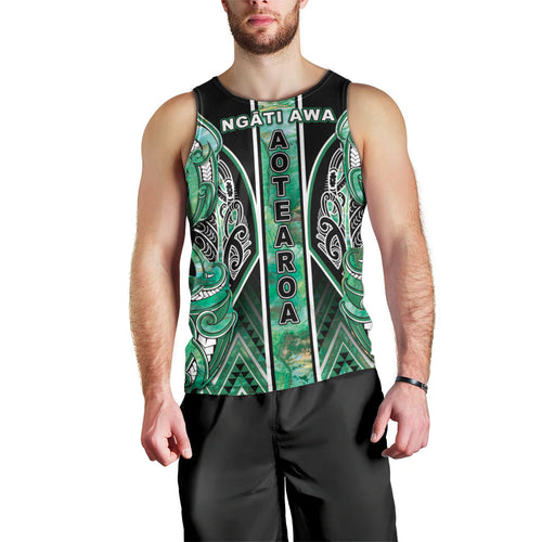 Aotearoa Ngati Awa Men Tank Top Maori Tribal Green Marble Paua Shell Pattern