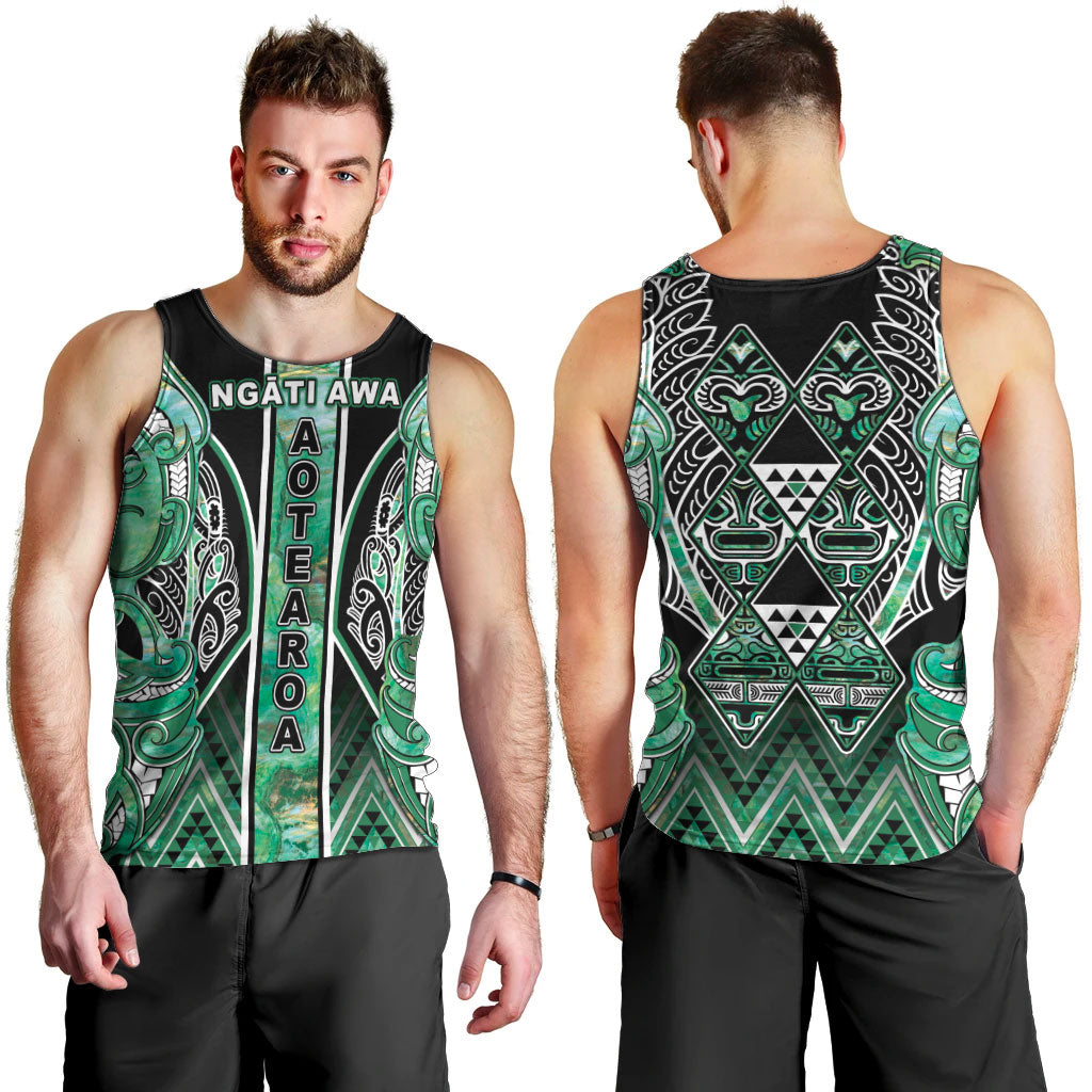 Aotearoa Ngati Awa Men Tank Top Maori Tribal Green Marble Paua Shell Pattern