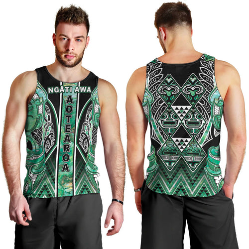 Aotearoa Ngati Awa Men Tank Top Maori Tribal Green Marble Paua Shell Pattern