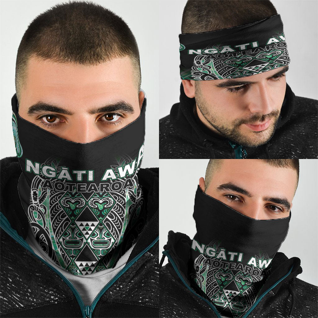 Aotearoa Ngati Awa Neck Gaiter Maori Tribal Green Marble Paua Shell Pattern