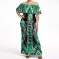 Aotearoa Ngati Awa Off Shoulder Maxi Dress Maori Tribal Green Marble Paua Shell Pattern