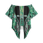 Aotearoa Ngati Awa Off Shoulder Wrap Waist Top Maori Tribal Green Marble Paua Shell Pattern