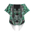 Aotearoa Ngati Awa Off Shoulder Wrap Waist Top Maori Tribal Green Marble Paua Shell Pattern