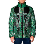 Aotearoa Ngati Awa Padded Jacket Maori Tribal Green Marble Paua Shell Pattern