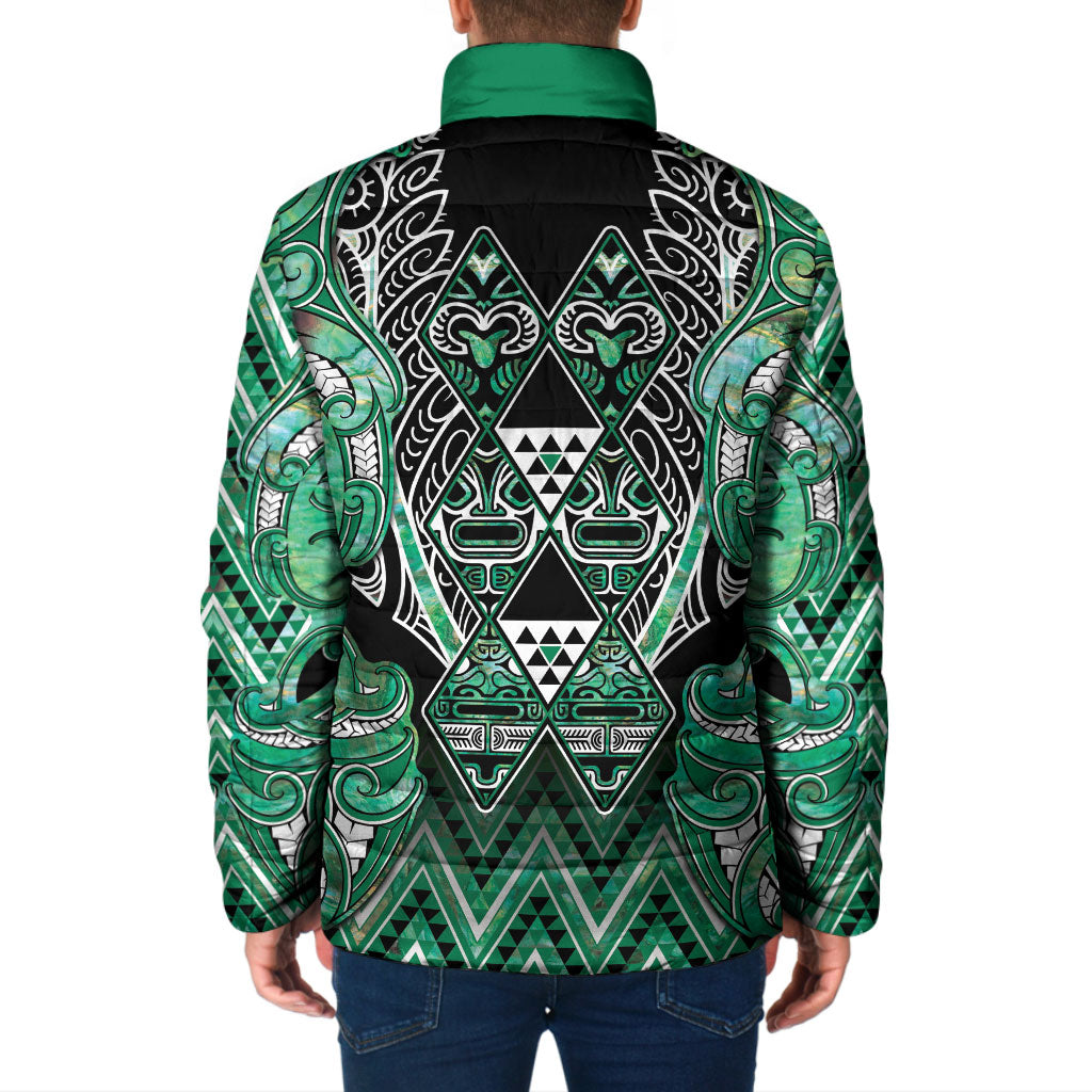 Aotearoa Ngati Awa Padded Jacket Maori Tribal Green Marble Paua Shell Pattern