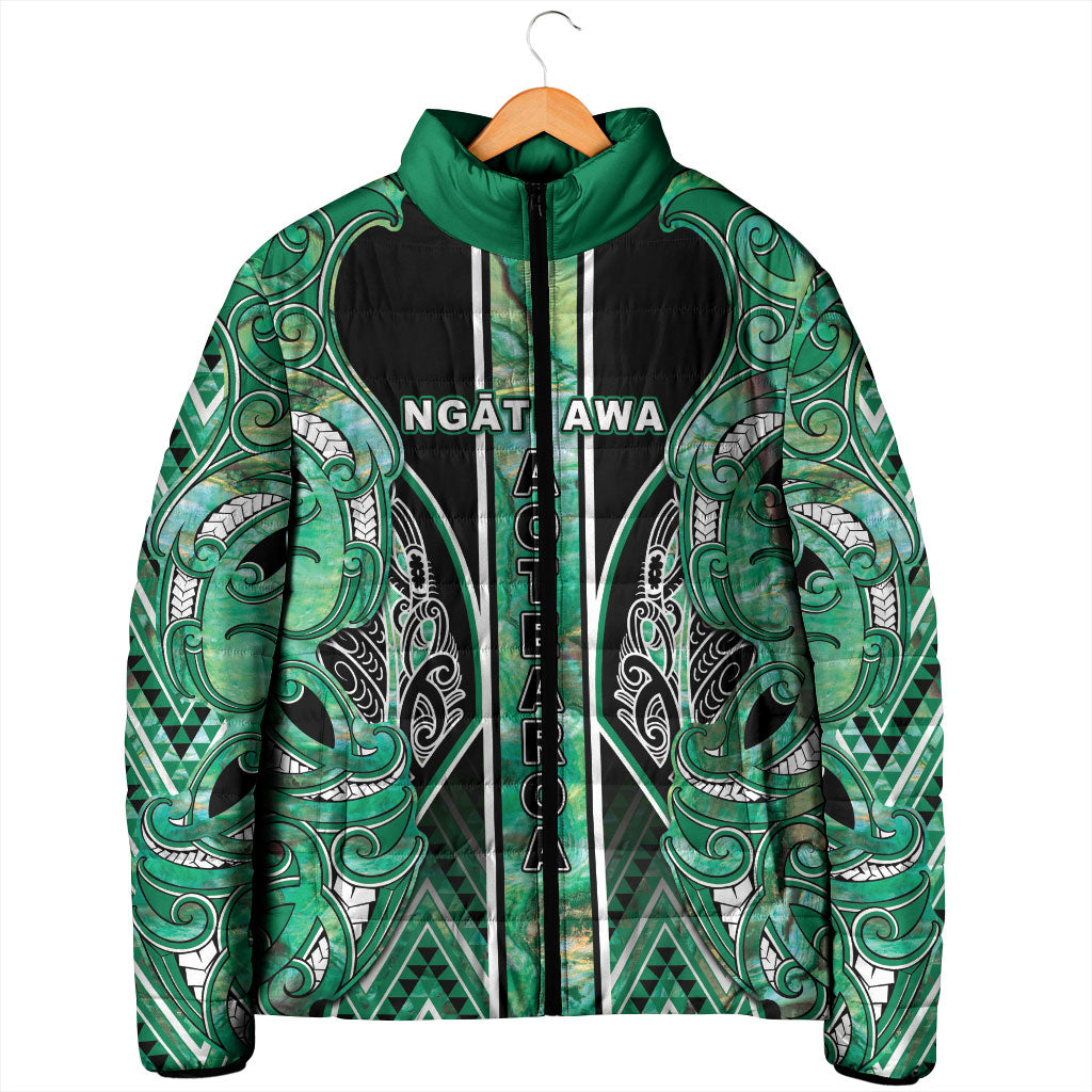 Aotearoa Ngati Awa Padded Jacket Maori Tribal Green Marble Paua Shell Pattern