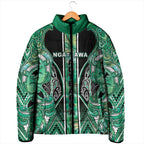 Aotearoa Ngati Awa Padded Jacket Maori Tribal Green Marble Paua Shell Pattern
